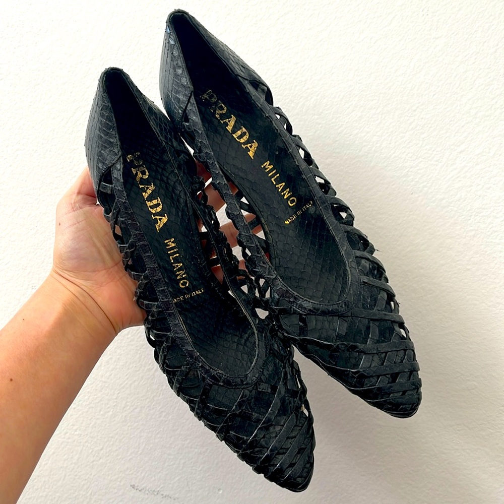 Vintage Prada Milano Woven Leather Low Heels